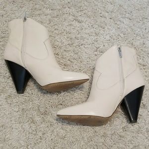 White Cone Heel Ankle Boots